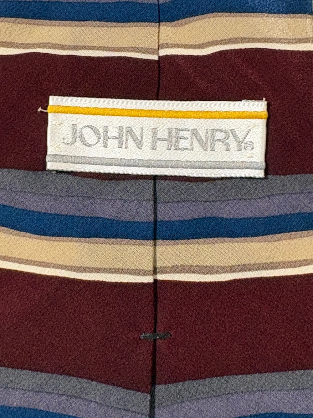 VTG John Henry Silk Blend Striped Tie Burgundy Blue Tan Retro